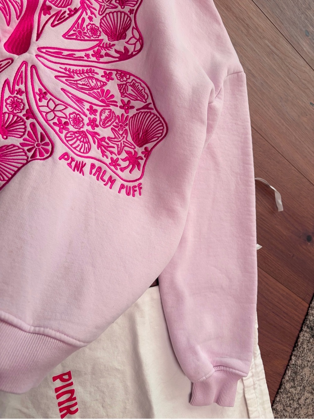 Pink Palm Puff 🌺 Light Pink Hoodie - Picture 3 of 4